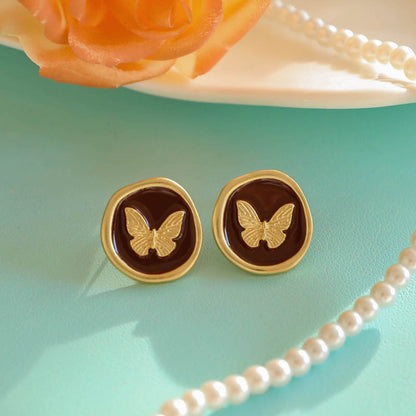 Women's Retro Coffee Color Metal Niche Design Earrings