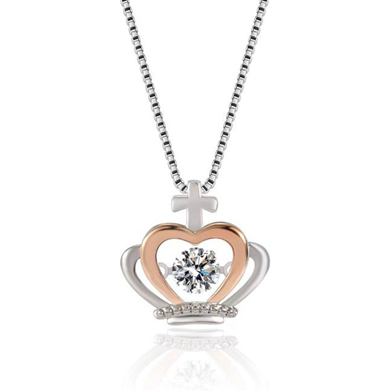 Women's Sterling Sier Crown Smart Pulsatile Heart Necklaces