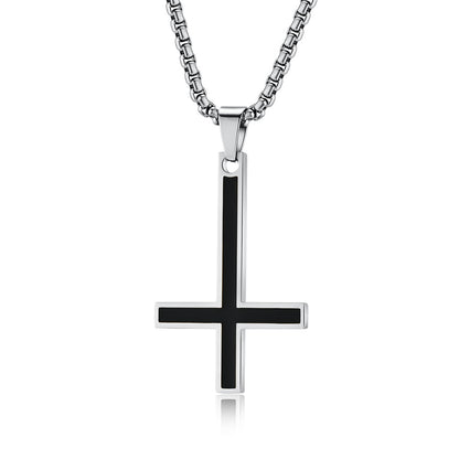 Men's Simple Reverse Cross Titanium Steel Glossy Dripping Oil Pendants