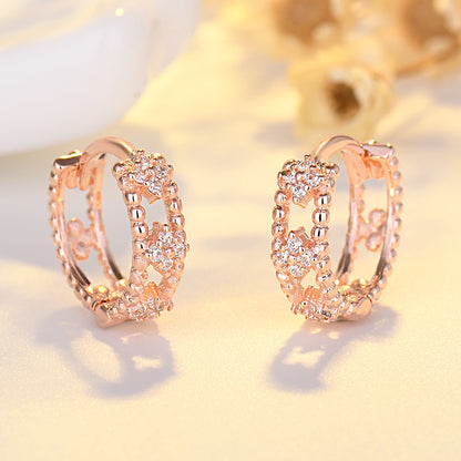 Small Ear Fashion Dignified Flowers Diamond Earrings