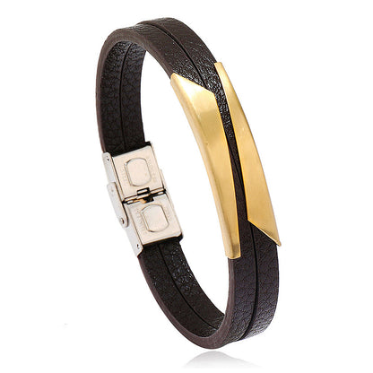 Men's Stainless Steel Fashion Titanium Imitation Leather Bracelets