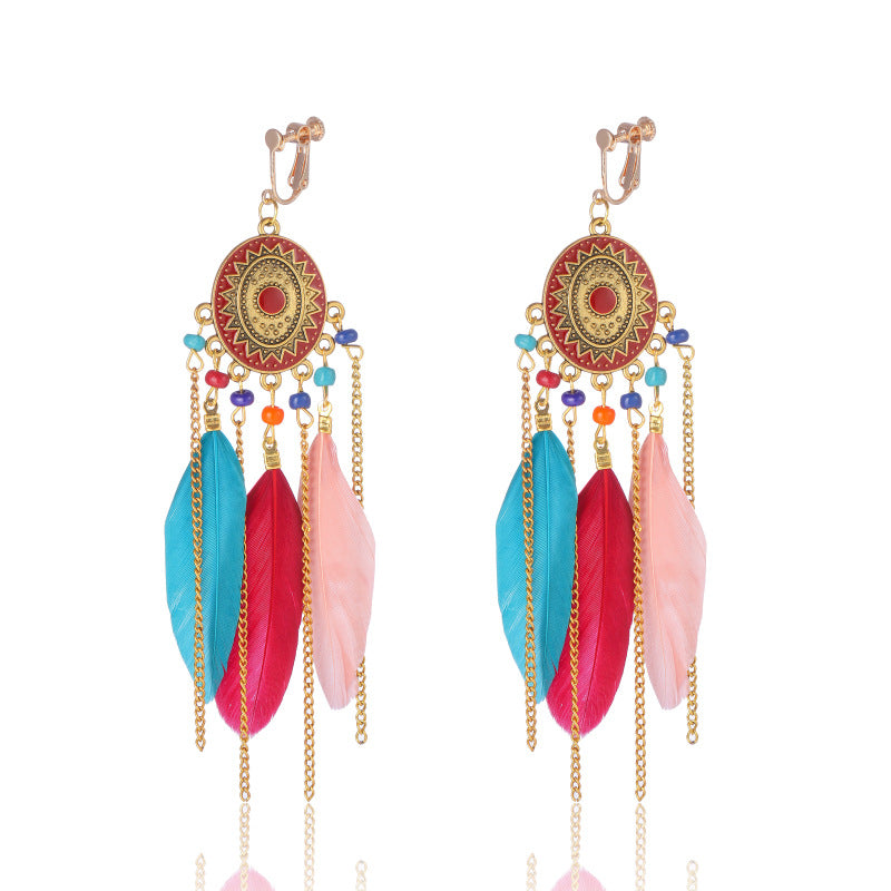 Women's Long Feather For Retro Chain Your Earrings