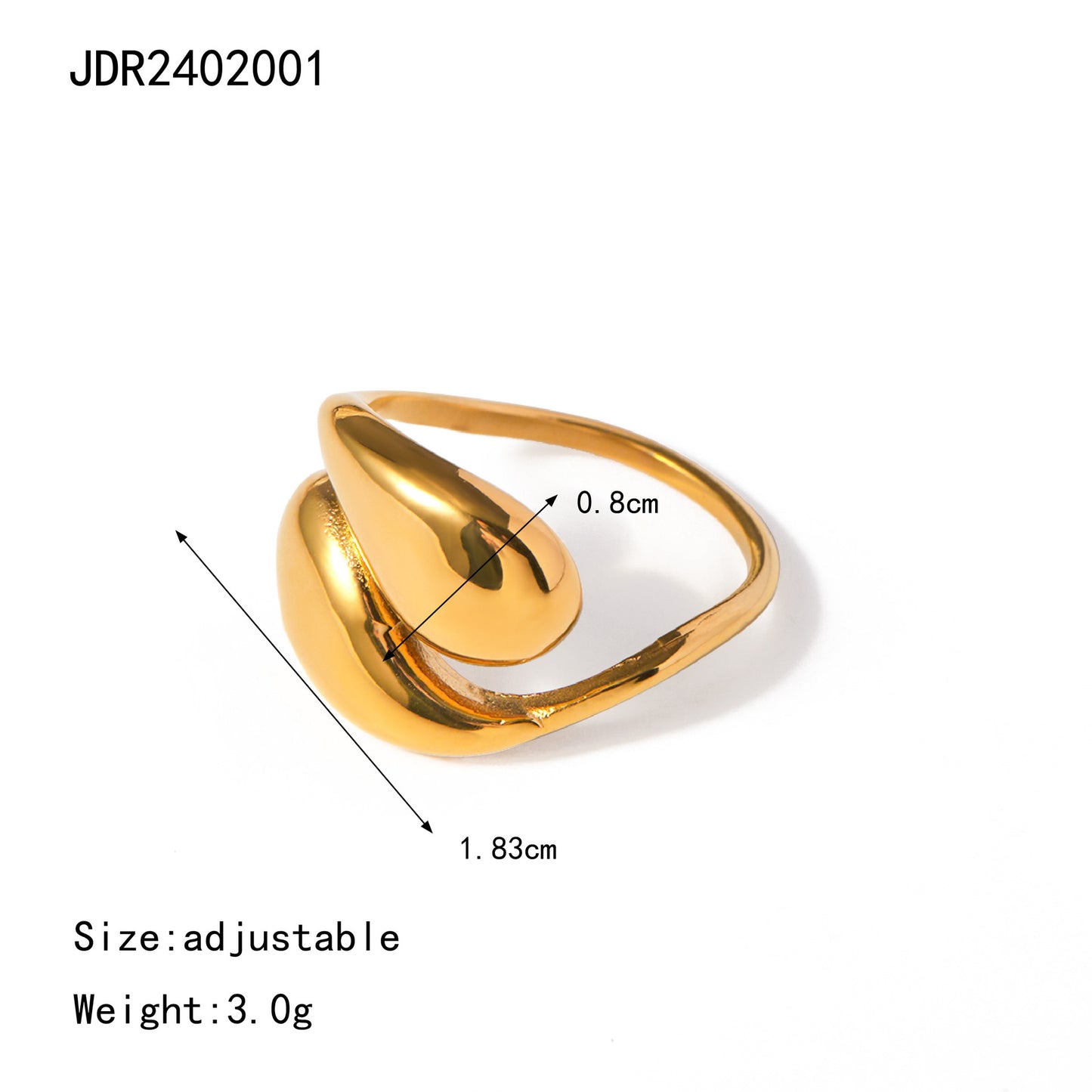 Elegant Cold Gold Stainless Steel Drop-shaped Rings
