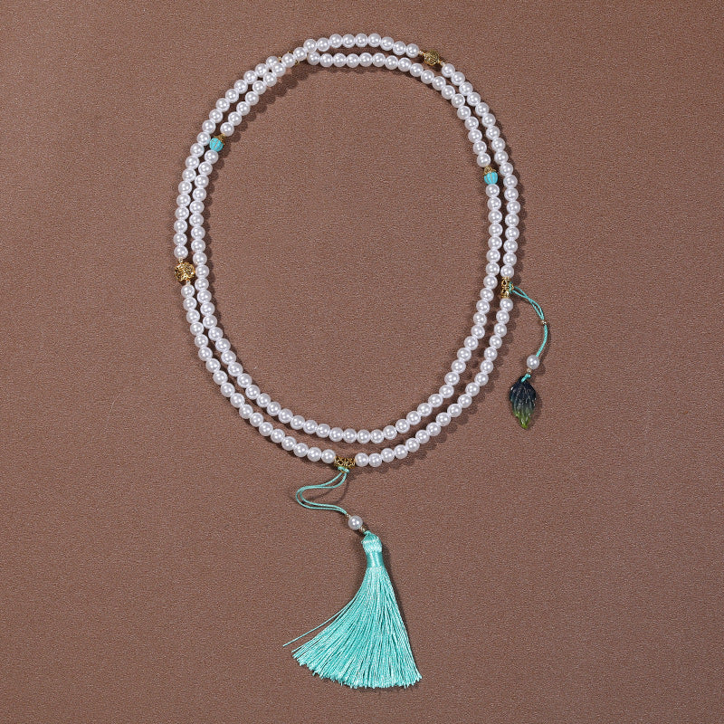 Long Cinnabar Beaded Chinese Style Chain Necklaces