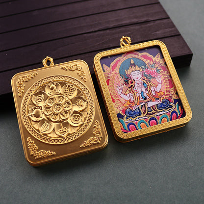 Gold Vajra Hand Painted Golden Outline Eight Patron Saints Pendants