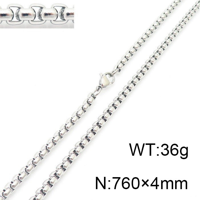 Women's & Men's Stainless Steel Square Pearl Chain Titanium Card Necklaces