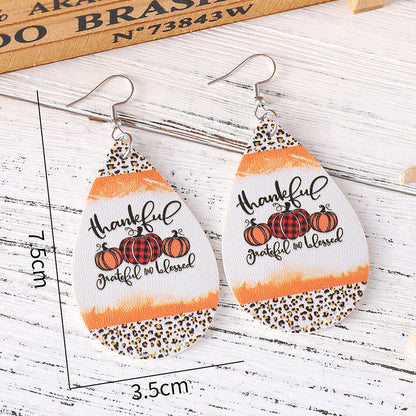 Plaid Polka Dot Pumpkin Water Drop Earrings