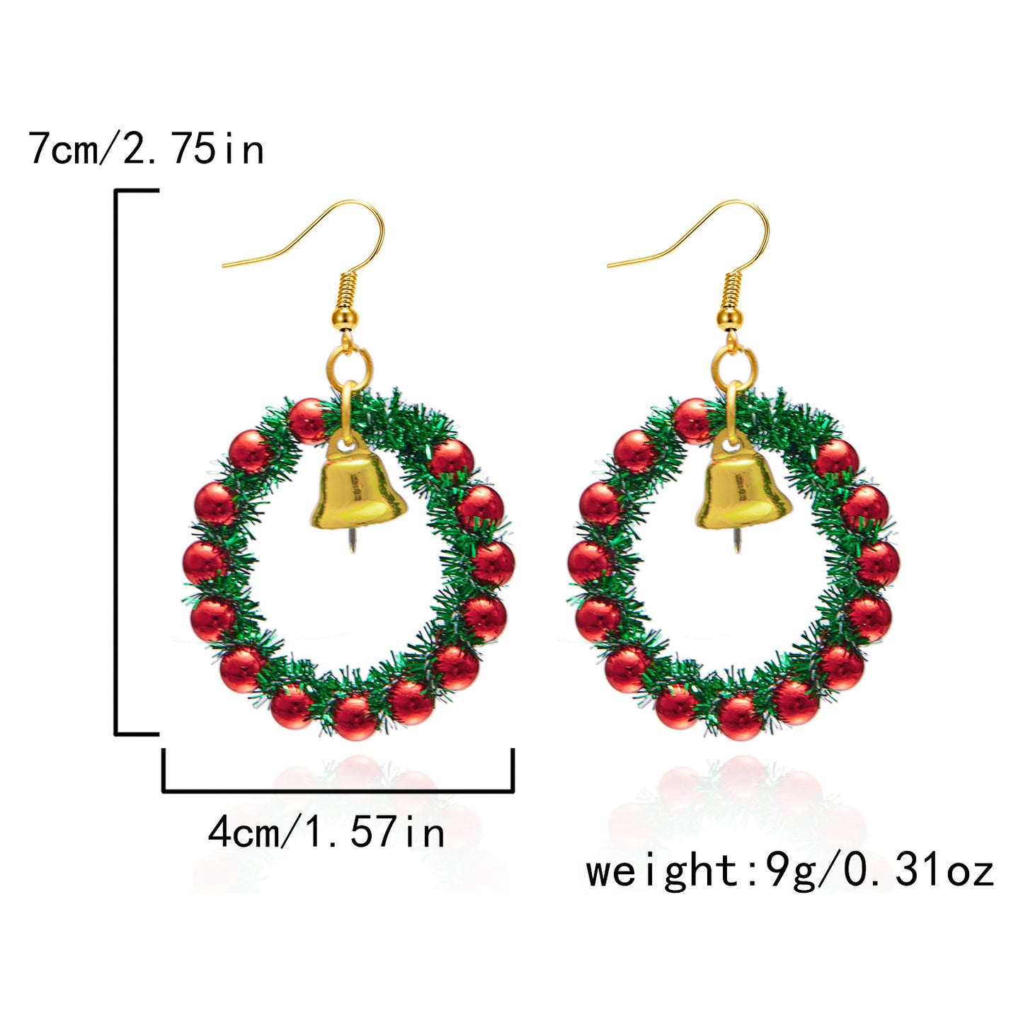 Diamond Christmas Tree Bow Garland Bell Earrings