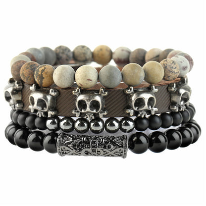 Ornament Woven Tigereye Volcanic Rock Cowhide Bracelets