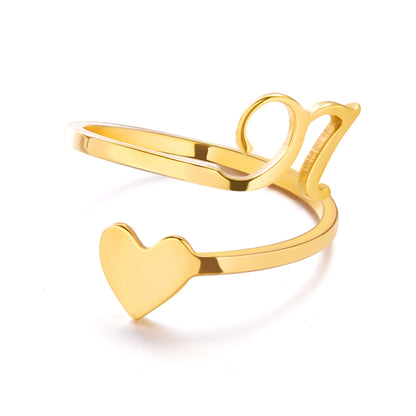 Popular Stylish Simple Letter Stainless Steel Open Three-dimensional Love Rings