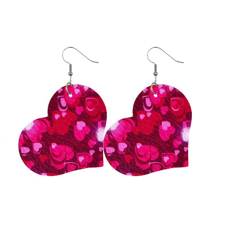 Leather Valentine's Day Love Shape Plaid Earrings