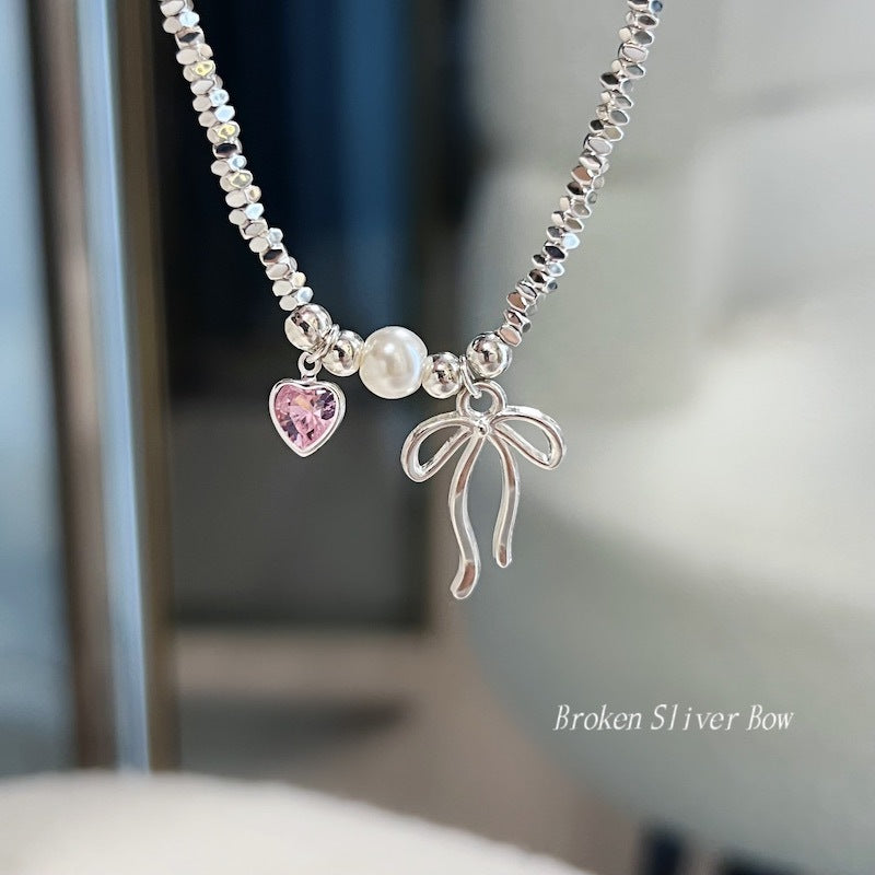 Bow Pearl Broken Sier Simple Niche Necklaces