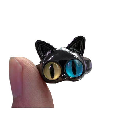 Monster Black Cat Funny Big Eyes Rings