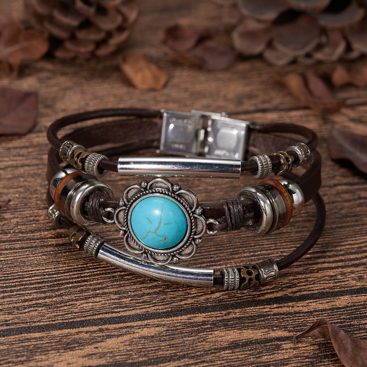 Vintage Ethnic Style Flower Turquoise Tubular Bracelets