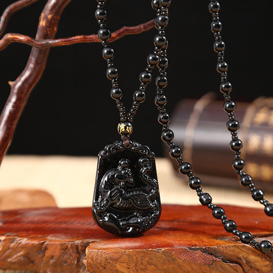 Women's & Men's Obsidian Zodiac Life Ox Tiger Jewelry Pendants