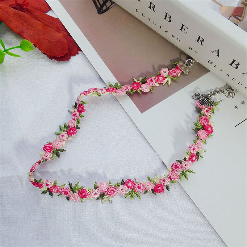 Flower Embroidered Clavicle Chain Garden Romantic Necklaces