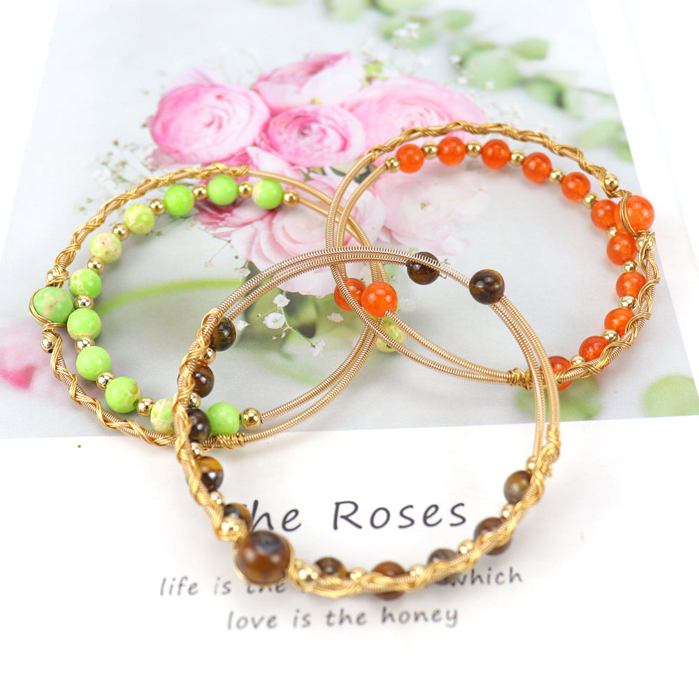 Hand-woven Agate Beads Crystal Stone Round Bracelets