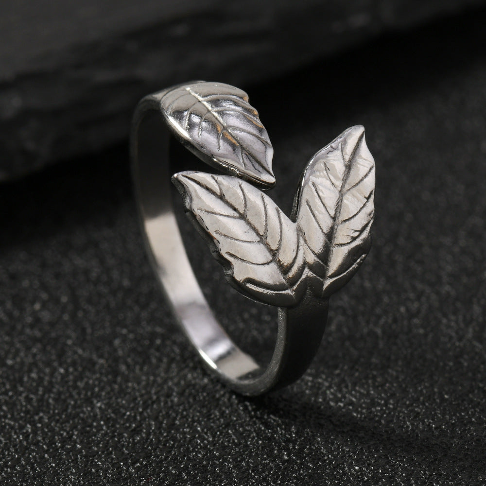 Simple Leaf Snake Moon Geometric Open Rings