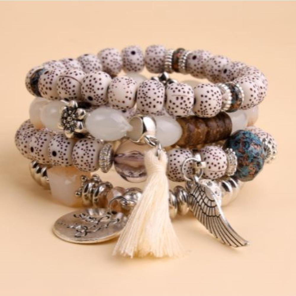 Crystal Contrast Color Turquoise Leaf Tassel Bracelets