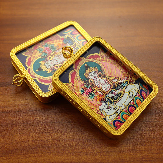 Gold Vajra Hand Painted Golden Outline Eight Patron Saints Pendants