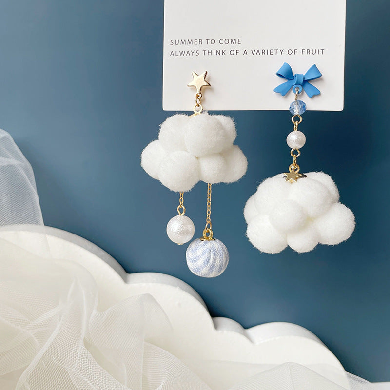 Cloud Pompons Cute Blue Bow Top Rings