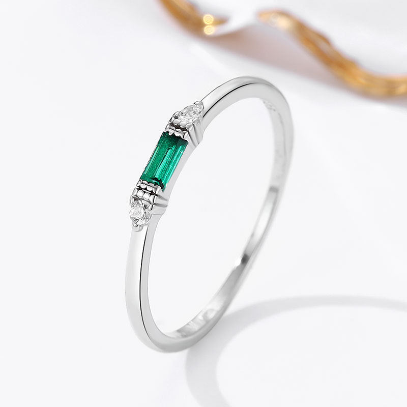 Women's Sterling Sier Emerald Square Zircon Simple Rings