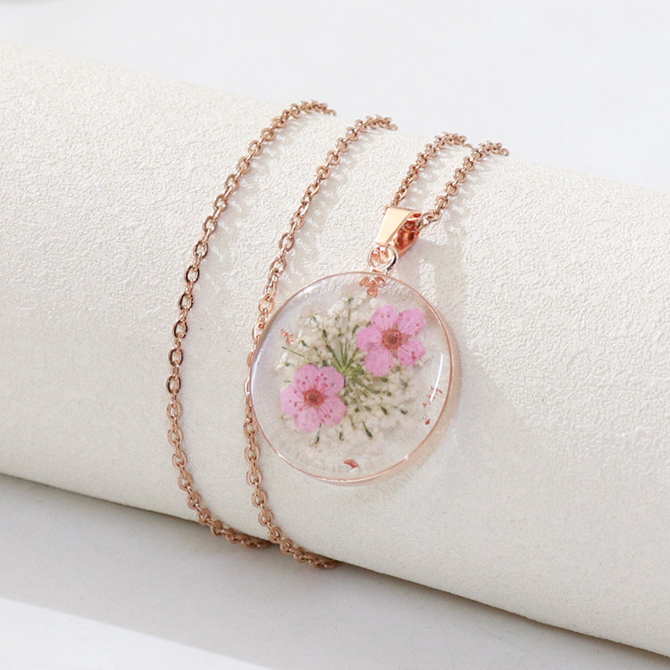 Rose Gold Myosotis Real Flower Dried Jewelry Transparent Resin Pendants