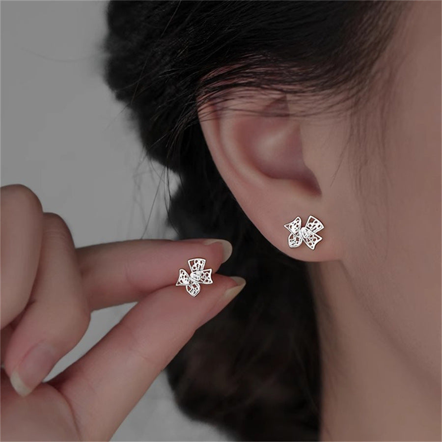 Women's Korean Style Zircon Butterfly Pearl Sier Needle Light Luxury Earrings