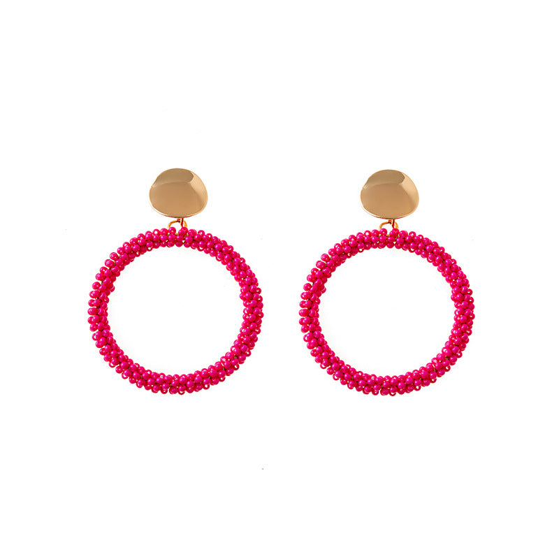 Bead Big Hoop Female Style Korean Sweet Earrings