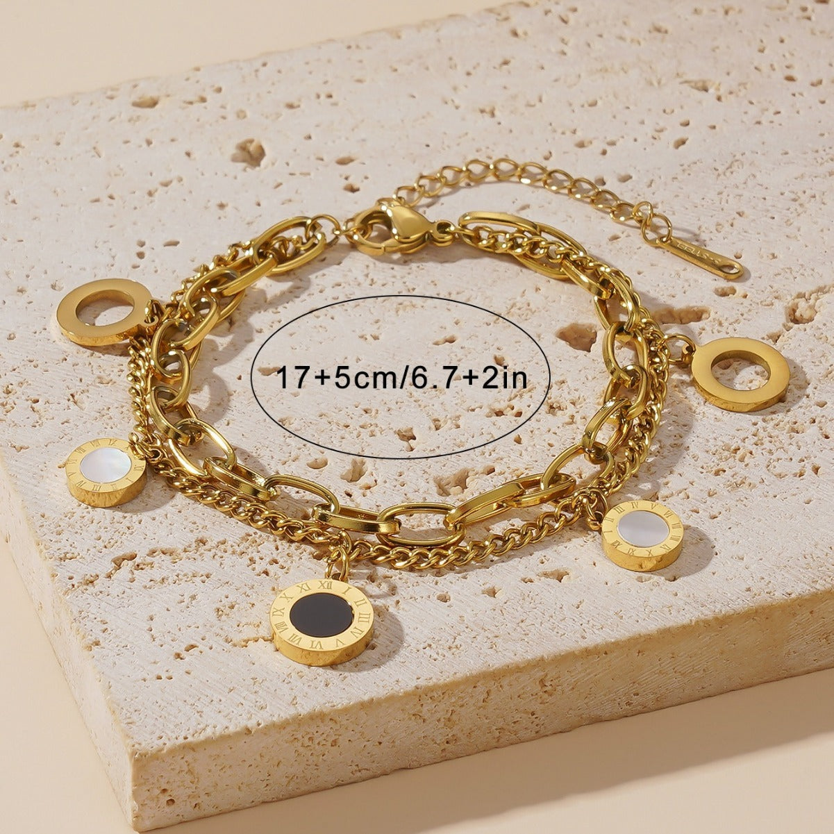 Gold Double-sided Shell Hollow Roman Digital Bracelets