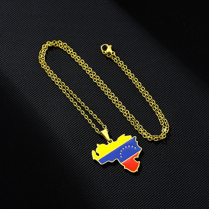 Women's & Men's Venezuela Map Flag Oil Dripping Retro Necklaces