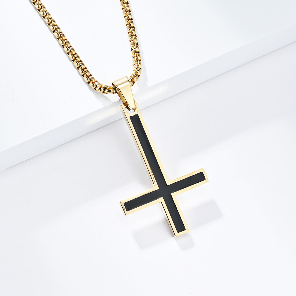 Men's Simple Reverse Cross Titanium Steel Glossy Dripping Oil Pendants