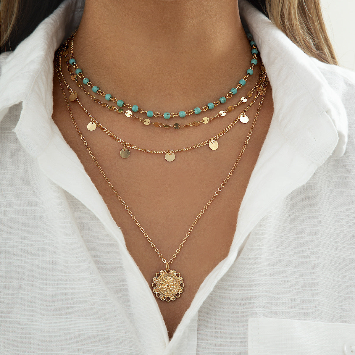 Women's Ornament Retro Ethnic Style Turquoise Clavicle Necklaces