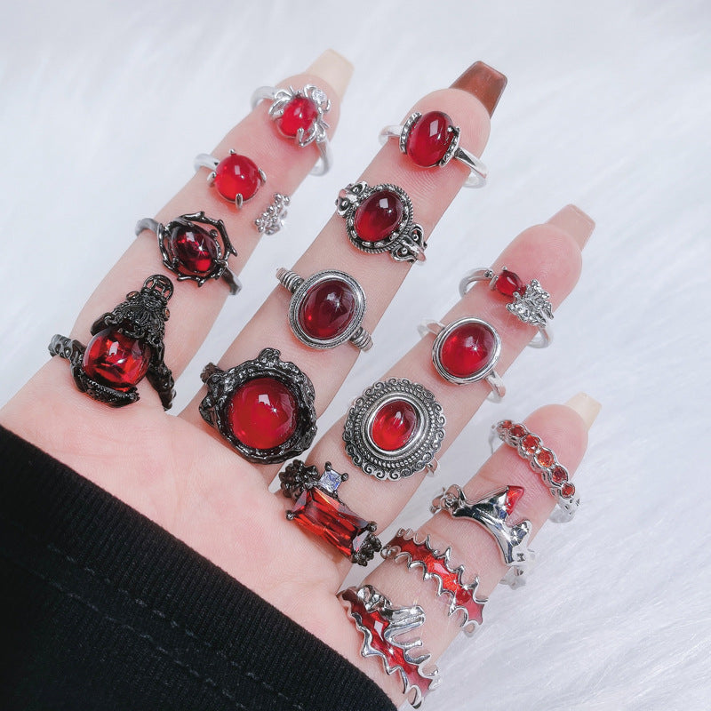 Red Gemstone Open Female Cold Exquisite Rings