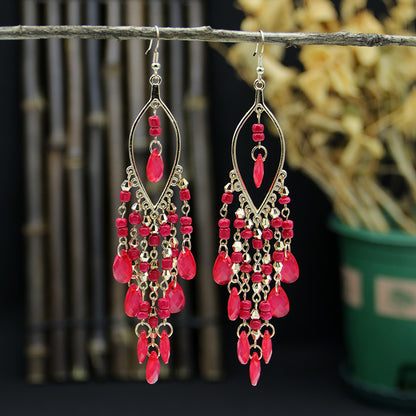 Women's Bohemian Long Fashion Exaggerated Water Drop Tassel Graceful Earrings