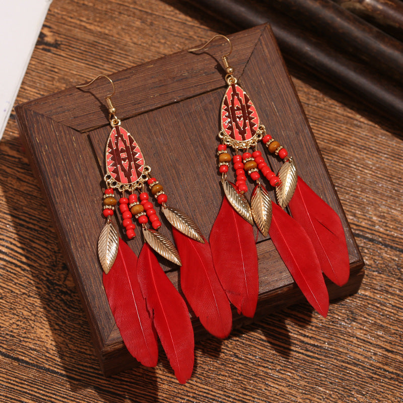 Bohemian Feather Ethnic Yunnan Travel Vintage Earrings