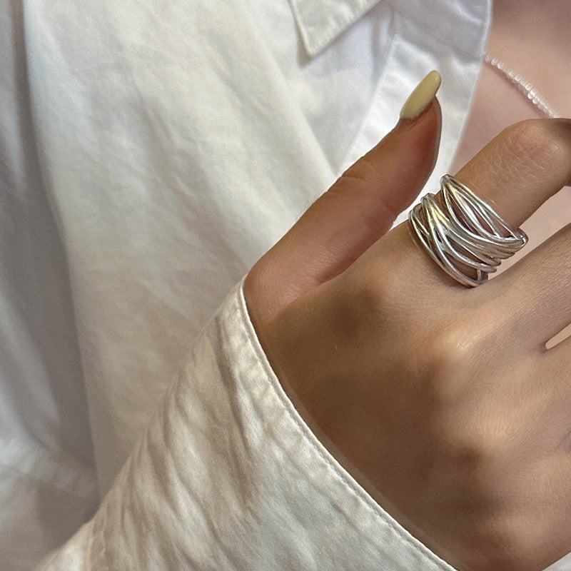 Line Cross Cord For Braiding Female Simple Irregular Wide Rings
