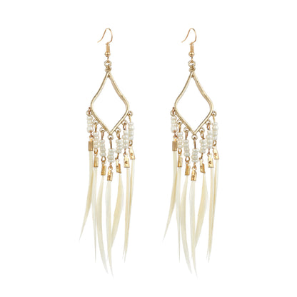 Ethnic Style Long Feather Temperamental Tassels Personality Earrings