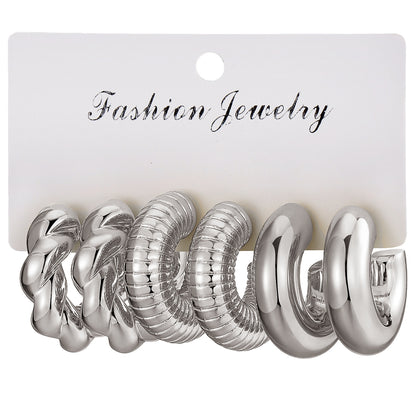 Type Irregular Card Set White Gold Color Earrings