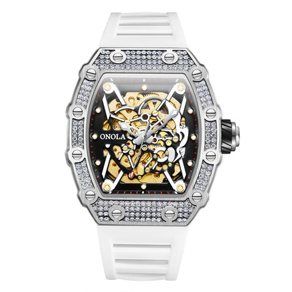 Men's Full Diamond Automatic Watch Silicone Band Mechanical Watches
