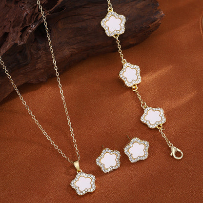 Diamond Five Petal Flower Ear Set Of Necklaces