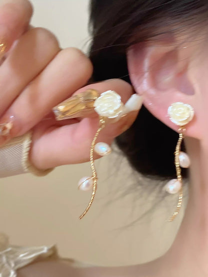 Pearl Flower Korean Style Tassel High Sense Earrings