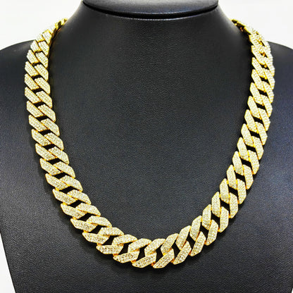 Men's Rhombus Three-row Drill Full Alloy Hip Hop Necklaces