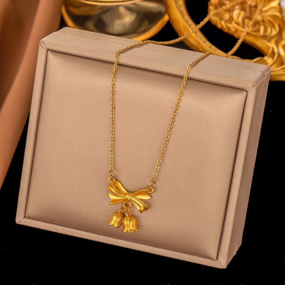 Women's Escape Princess Bowknot Lily High-grade Design Clavicle Chain Necklaces