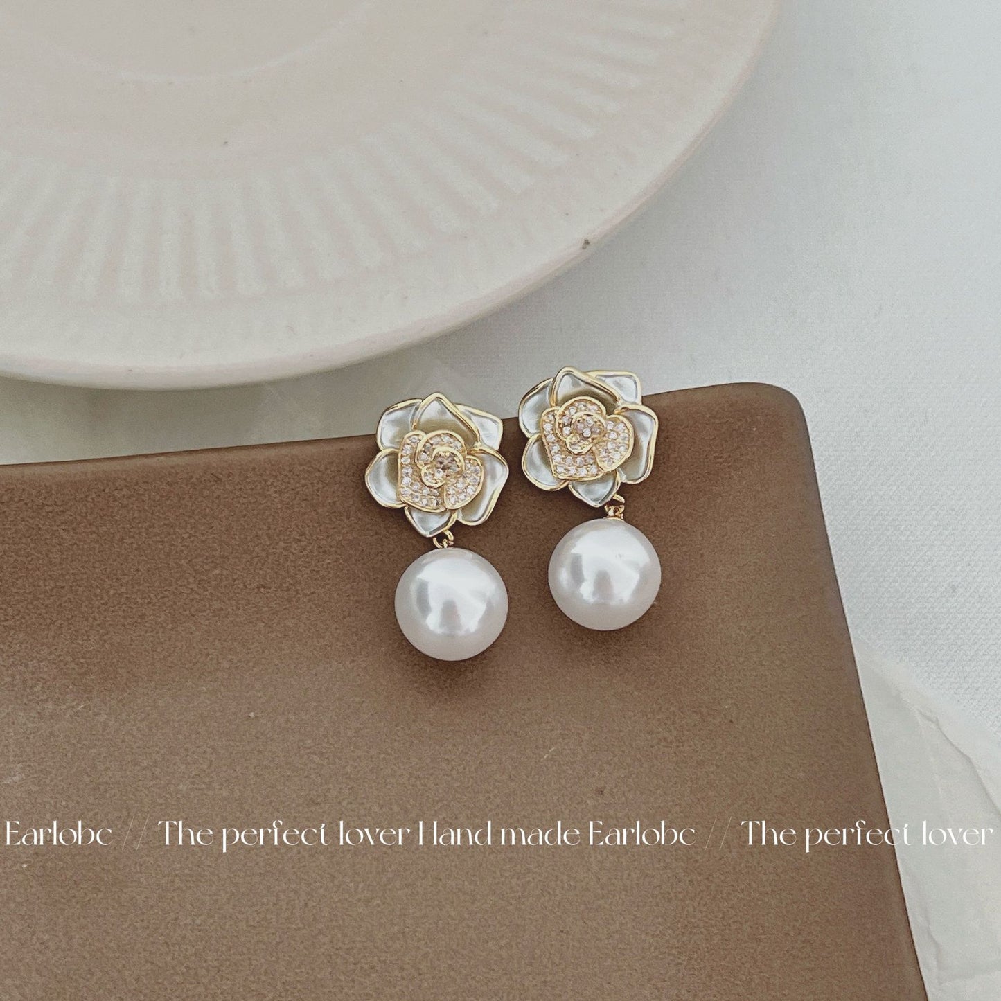 Misty Camellia Mori Style Refined Zircon Pearl Earrings