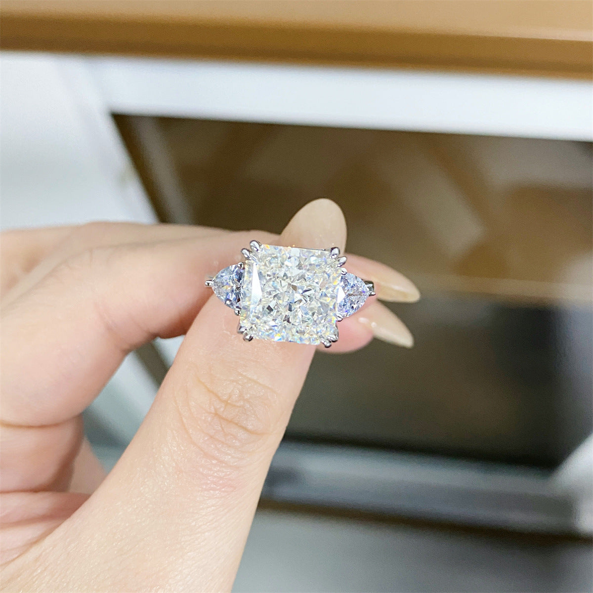 Zircon Square Ice Flower Cut High Rings