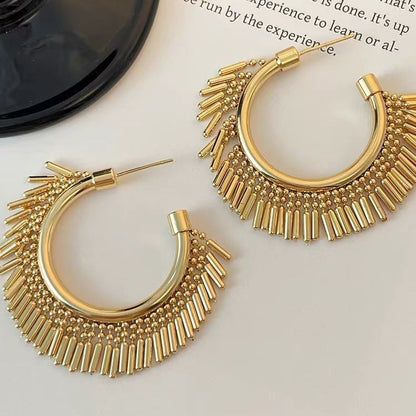 Sier Semicircle Long Fringe Exaggerated Ear Metallic Female Earrings