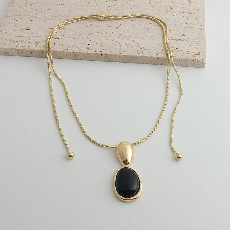 Black Onyx Female Pull Water Drop Necklaces