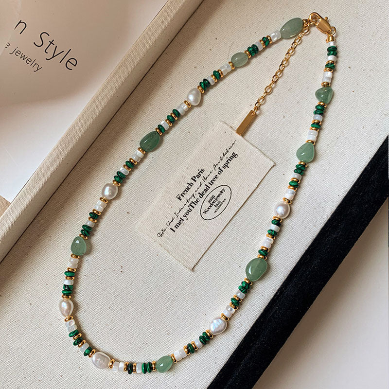 Green Aventurine Dopamine Freshwater Pearl Summer Necklaces