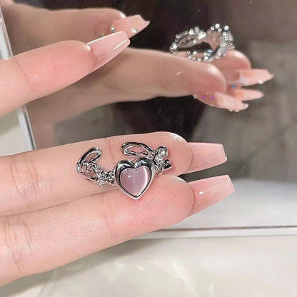 Thorn Opal Love Pink Rhinestone Female Personality Rings